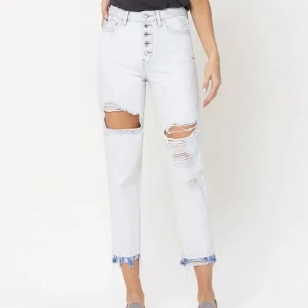 Altar'd State Women's Vervet Button Fly Distressed Bleached Frayed Hem Size 29